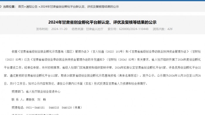 喜訊！蘭州新區(qū)專精特新化工產業(yè)創(chuàng)業(yè)孵化平臺被認定為省級優(yōu)秀創(chuàng)業(yè)孵化平臺